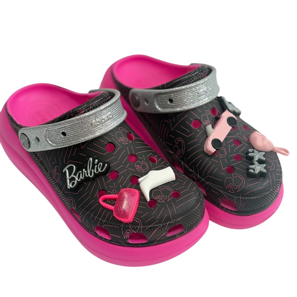 Crocs Barbie Crush Clog Black Electric Pink Platform Sandals Womens Size 9 NWOT